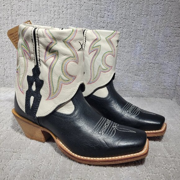 Twisted X Women's Size 5.5B White Black Leather Fold Over Ankle Boots WSOC 001 - Picture 5 of 12